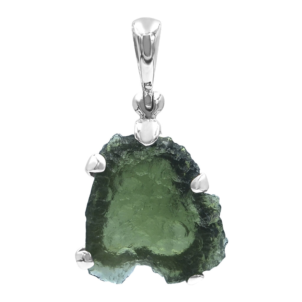 Rough Moldavite Pendant in Sterling Silver