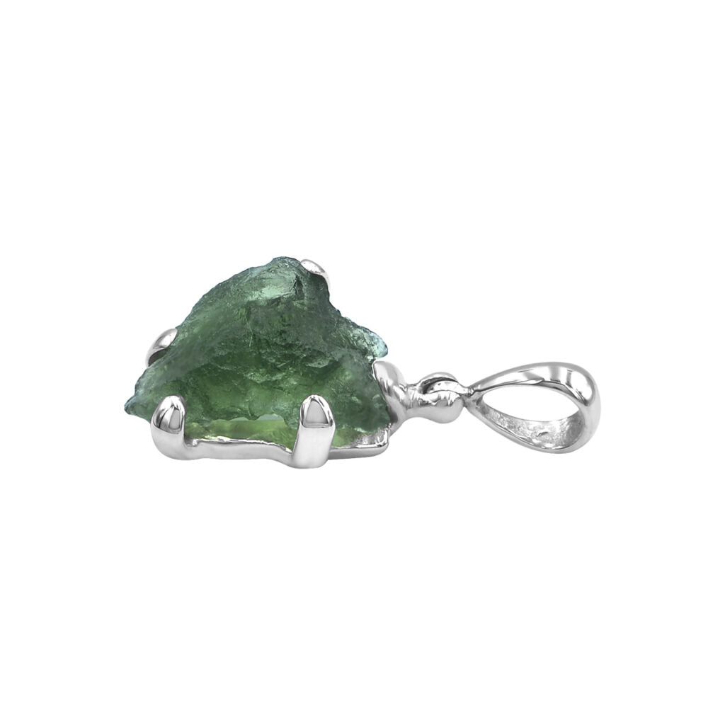 Rough Moldavite Pendant in Sterling Silver