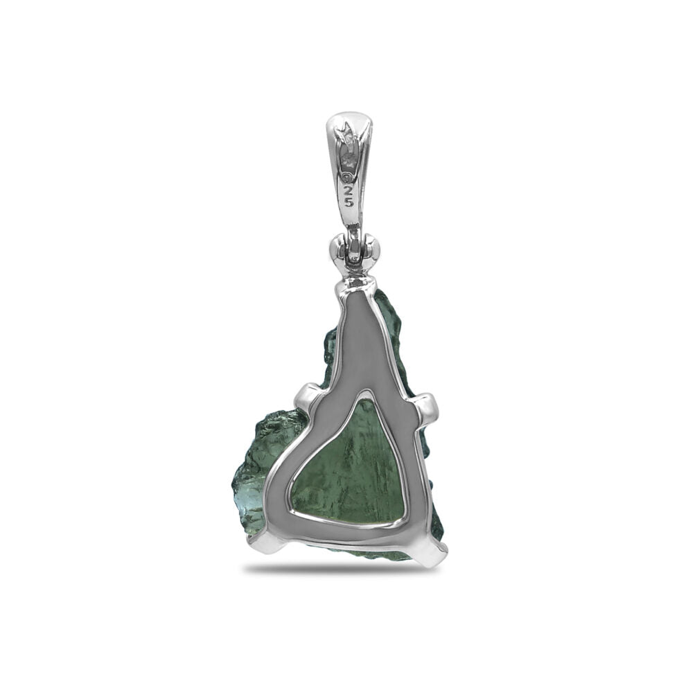 Rough Moldavite Pendant in Sterling Silver