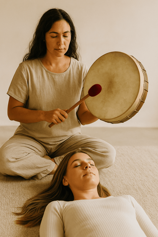 Person playing shamanic drum