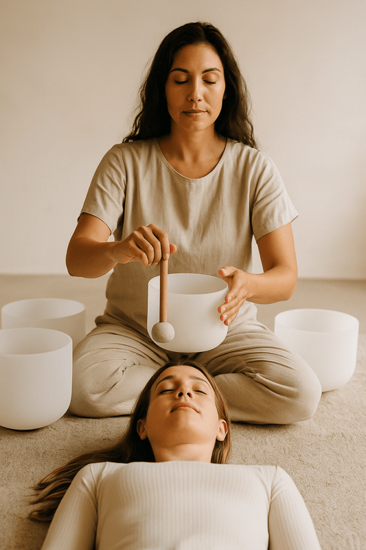 Sound bath healing room with calming lights